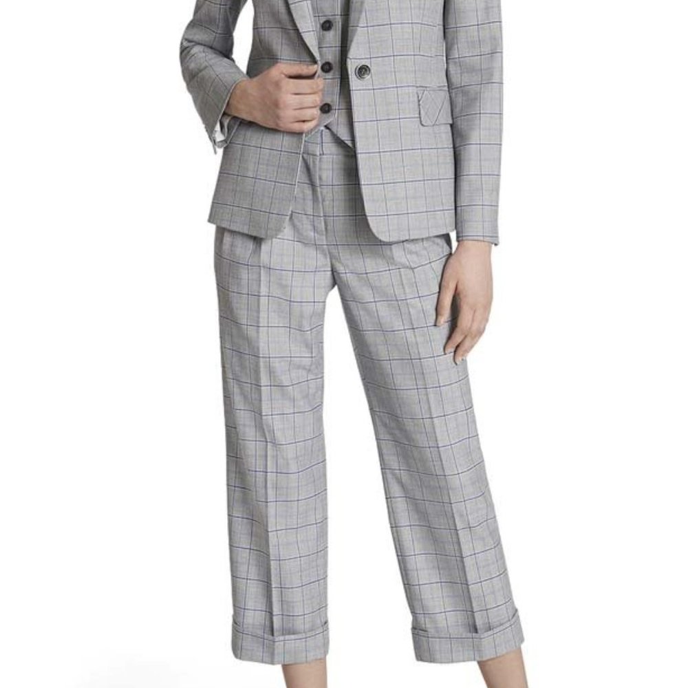 TAHARI ASL Pleated Plaid Cropped Trousers